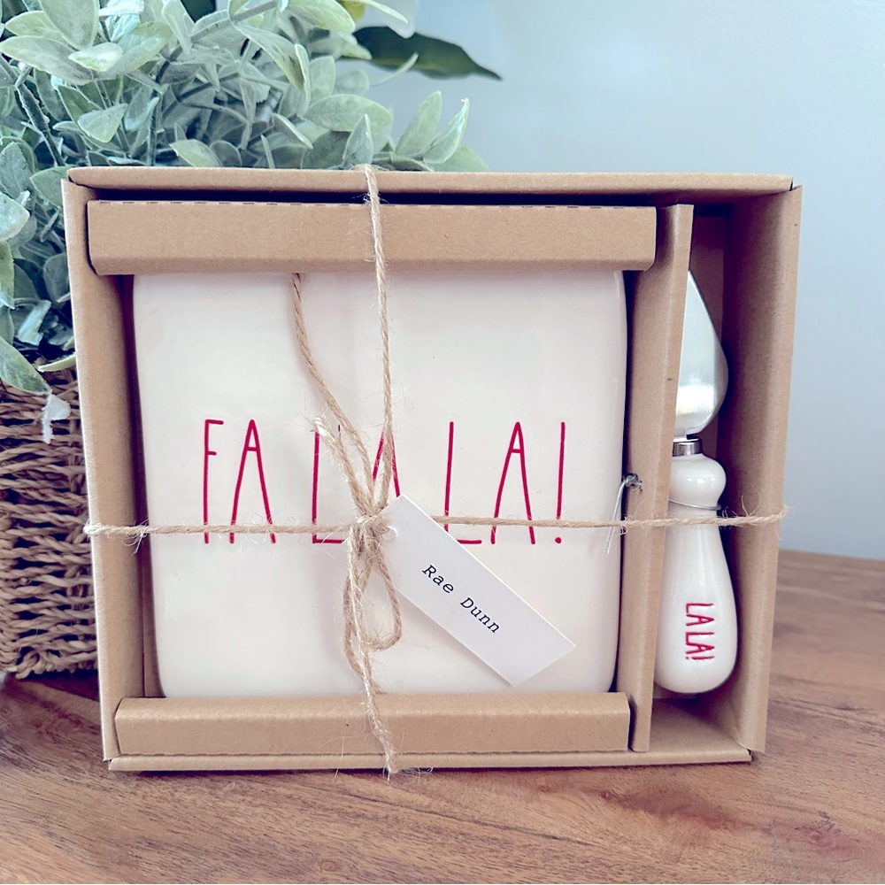Rae Dunn Small FaLaLa Cheese Plate w/LaLa Cheese Knife